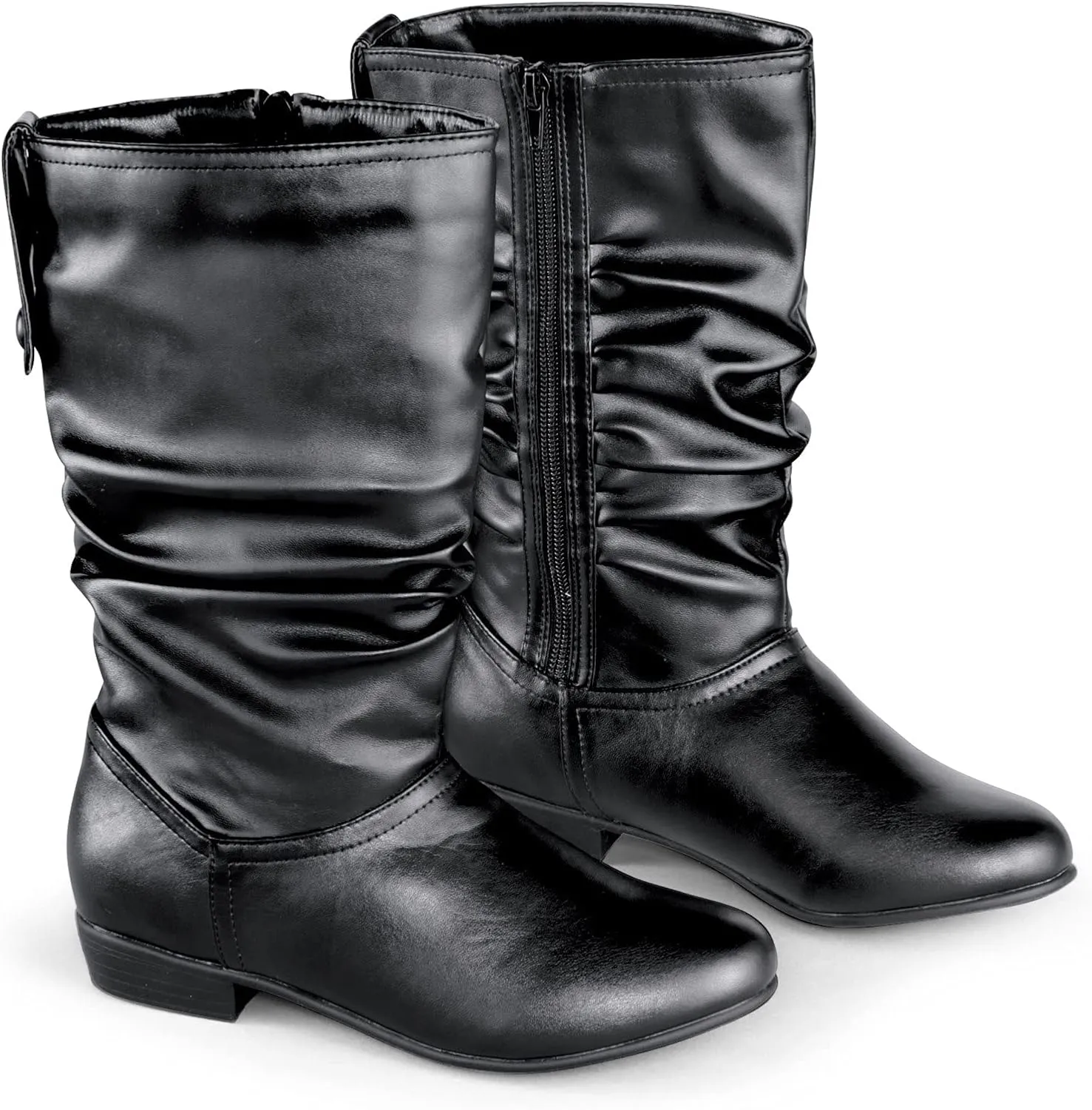 Collections Etc Faux Leather Mid Calf Slouch Boots w/Low Heel