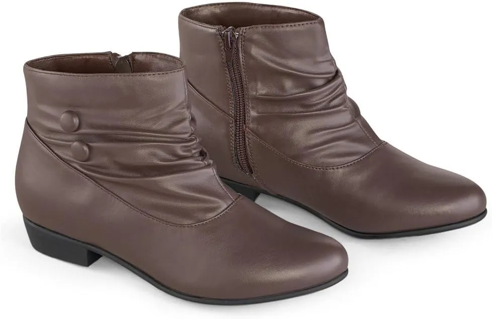 Collections Etc Women's Faux Leather Scrunch Ankle Boots, Wide Width Black 10