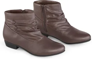 Collections Etc Women's Faux Leather Scrunch Ankle Boots, Wide Width Black 10