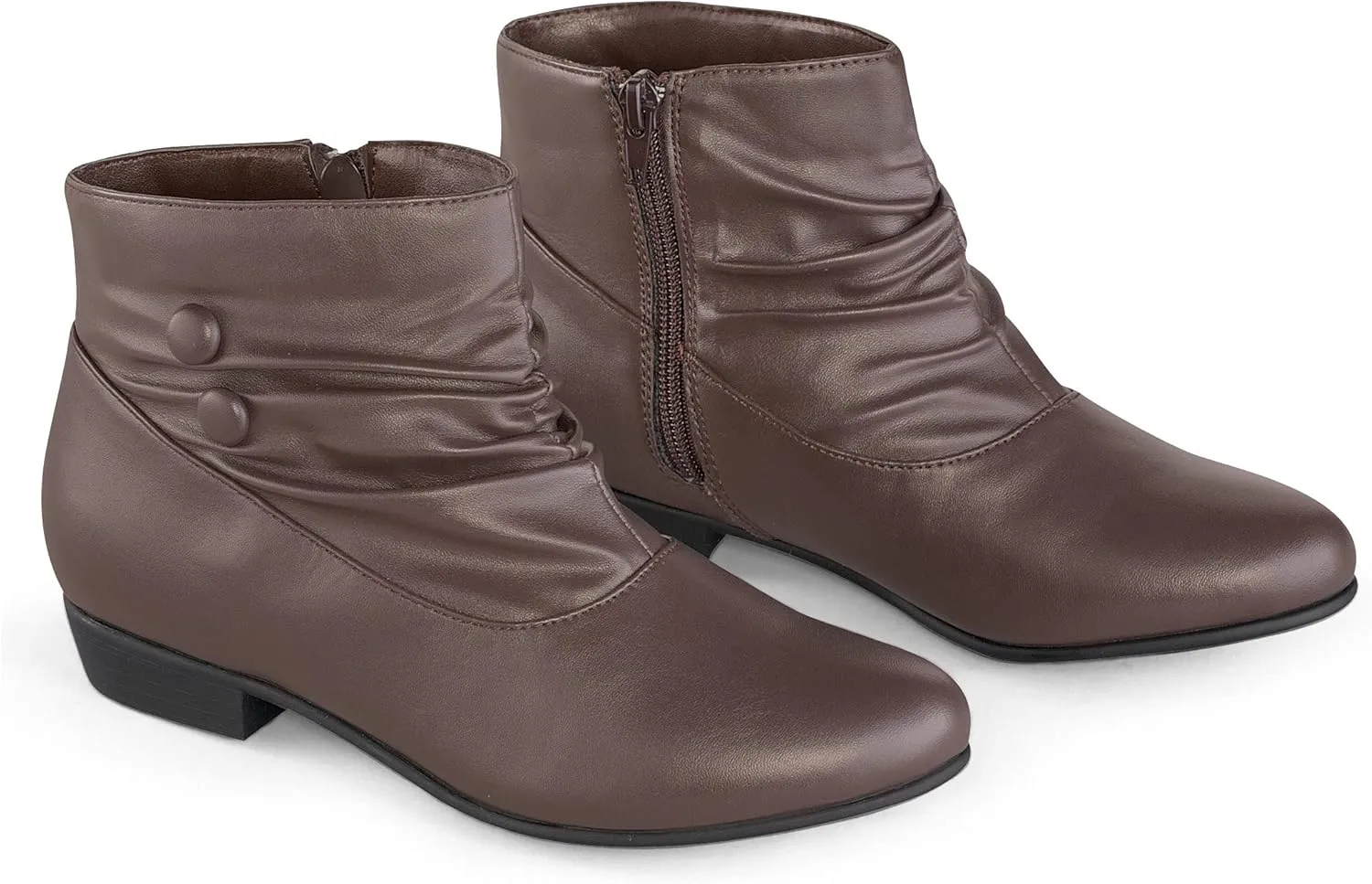 Collections Etc Women's Faux Leather Scrunch Ankle Boots, Wide Width Black 10