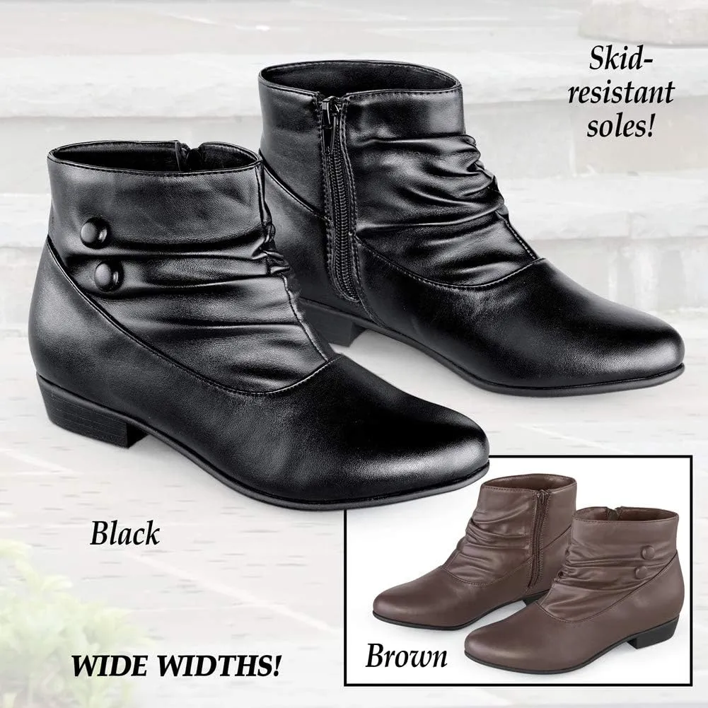 Collections Etc Women's Faux Leather Scrunch Ankle Boots, Wide Width Black 10