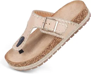 Comfortable Cork Sandals, Women's Open-Toe Slip On Buckle with Arch Support, Beach & Dressy Summer