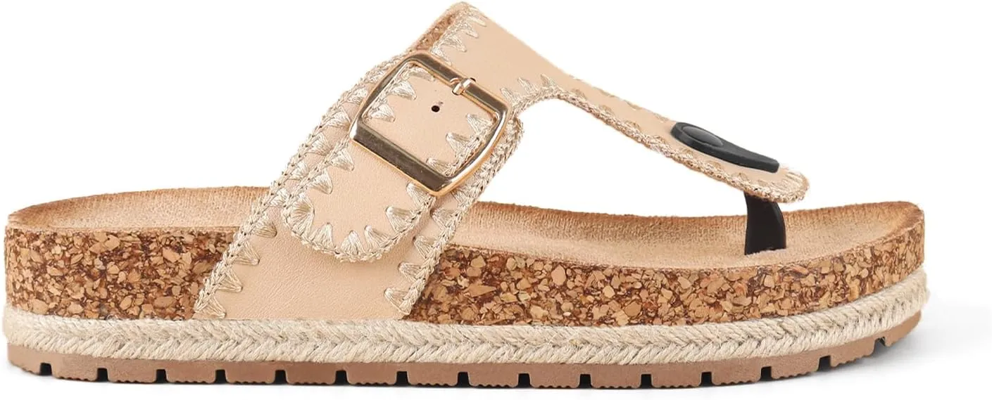 Comfortable Cork Sandals, Women's Open-Toe Slip On Buckle with Arch Support, Beach & Dressy Summer