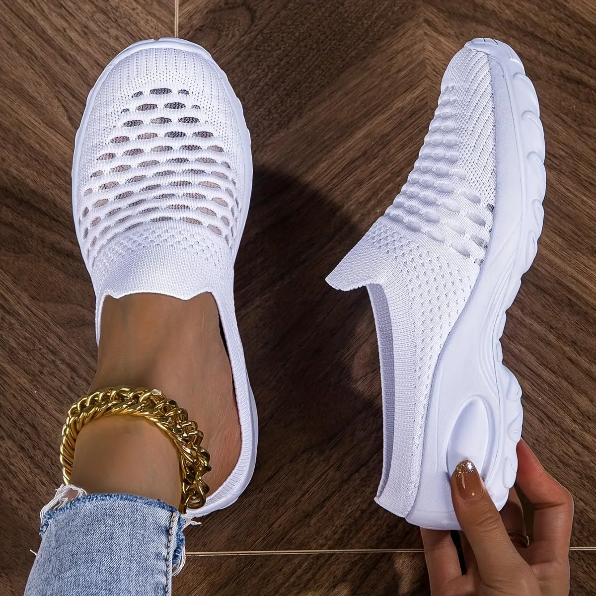 Comfortable Knit Slip-On Sneakers - Breathable Mesh Upper, High Elasticity Soft Sole, Casual Sports Shoes for Daily Wear with Superior Arch Support and Cushioning