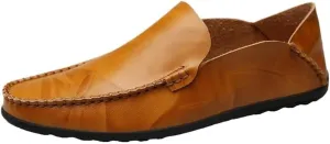Comfortable Lightweight Men's Loafers Shoes Genuine Leather Round Toe Stitching Details Classic Flexible Flat Heel