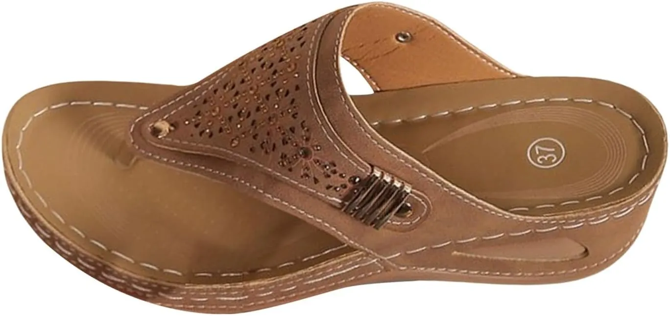 Comfortable sandals for women with Arch Support Summer Casual Boho Slip On Orthopedic Wide Width Platform Slippers