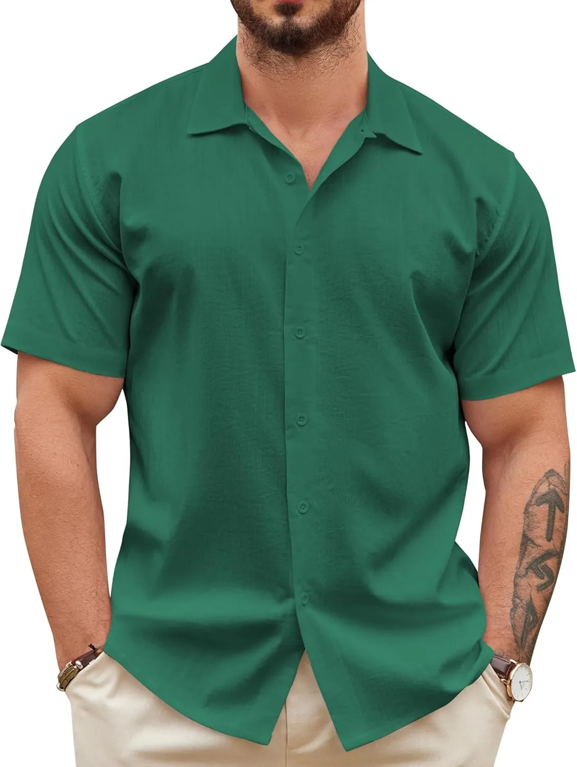 COOFANDY Men's Casual Button Down Shirts Short Sleeve Wrinkle-Free Summer Beach Wear
