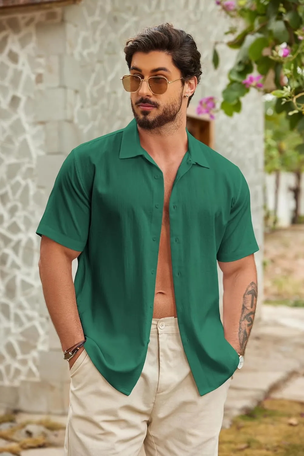 COOFANDY Men's Casual Button Down Shirts Short Sleeve Wrinkle-Free Summer Beach Wear