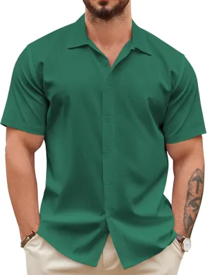 COOFANDY Men's Casual Button Down Shirts Short Sleeve Wrinkle-Free Summer Beach Wear
