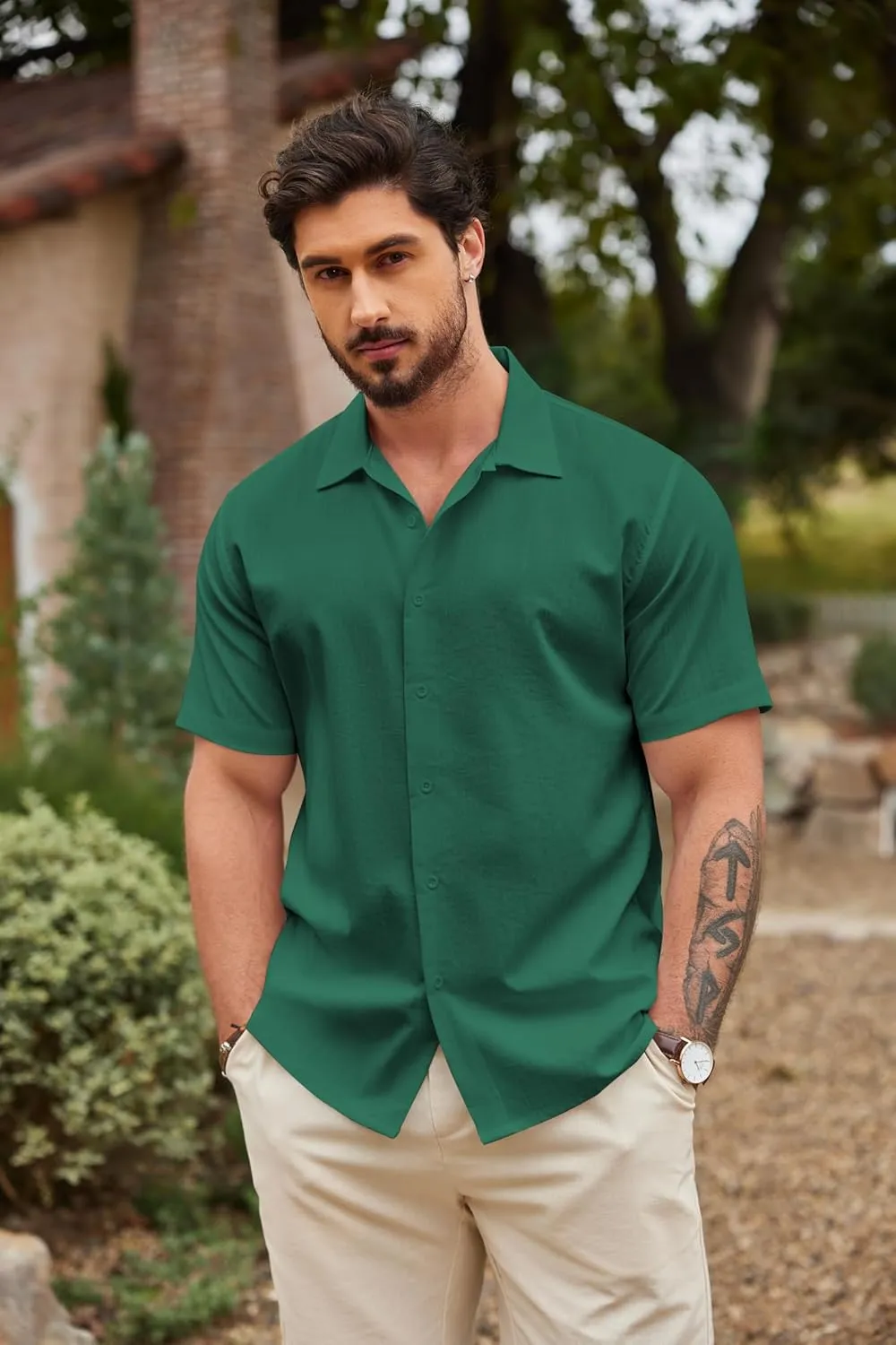 COOFANDY Men's Casual Button Down Shirts Short Sleeve Wrinkle-Free Summer Beach Wear