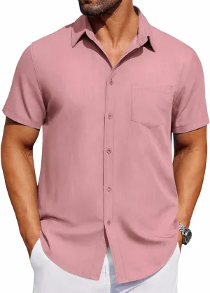 COOFANDY Men's Short Sleeve Button Down Shirt Casual Untucked Dress Shirt Stretch Denim Shirt