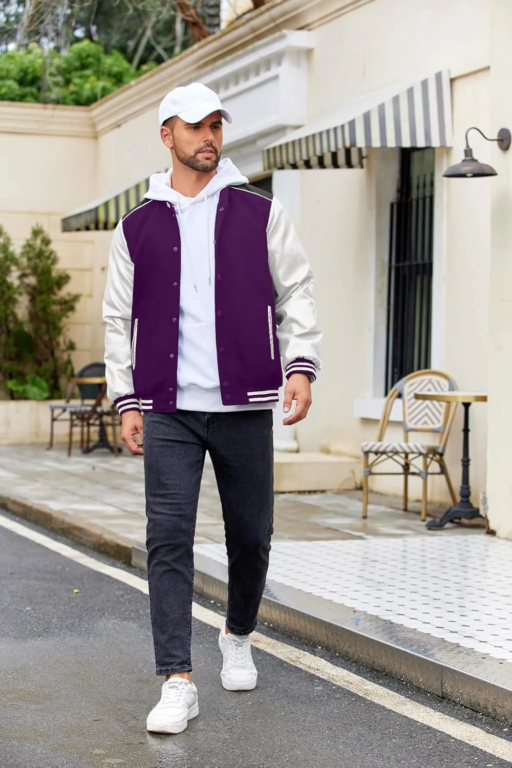 COOFANDY Mens Varsity Jacket Casual Leather Sleeve Baseball Letterman Bomber Jacket Coat