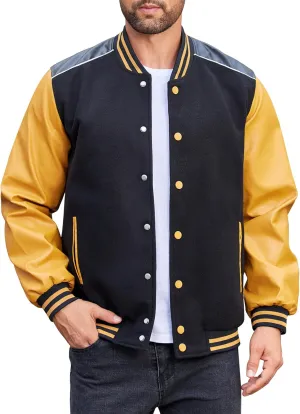 COOFANDY Mens Varsity Jacket Casual Leather Sleeve Baseball Letterman Bomber Jacket Coat