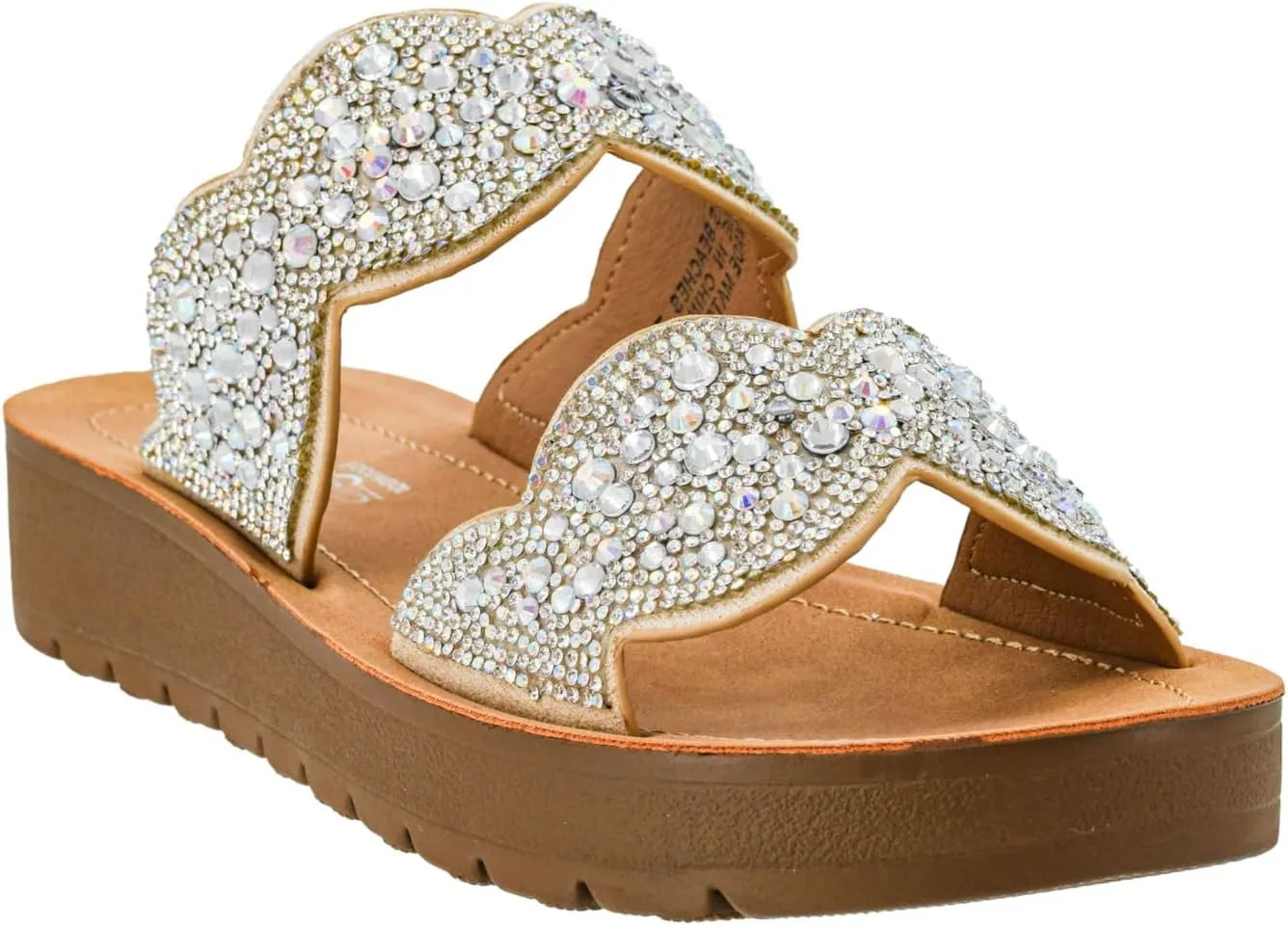 Corkys Footwear Womens Cheers Beaches Sandal - Featuring Two Straps With Scallop Detailing, A Comfortable Insole For All Day Wear, and A Chic But Subtle Lift