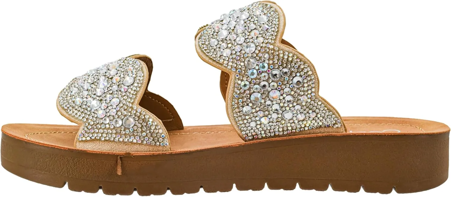Corkys Footwear Womens Cheers Beaches Sandal - Featuring Two Straps With Scallop Detailing, A Comfortable Insole For All Day Wear, and A Chic But Subtle Lift