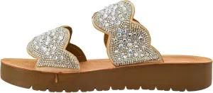 Corkys Footwear Womens Cheers Beaches Sandal - Featuring Two Straps With Scallop Detailing, A Comfortable Insole For All Day Wear, and A Chic But Subtle Lift