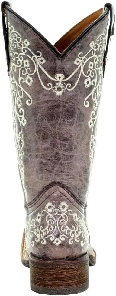 Corral Boots Kids Girls Floral Tooled Inlay Square Toe Casual Boots Mid Calf - Brown