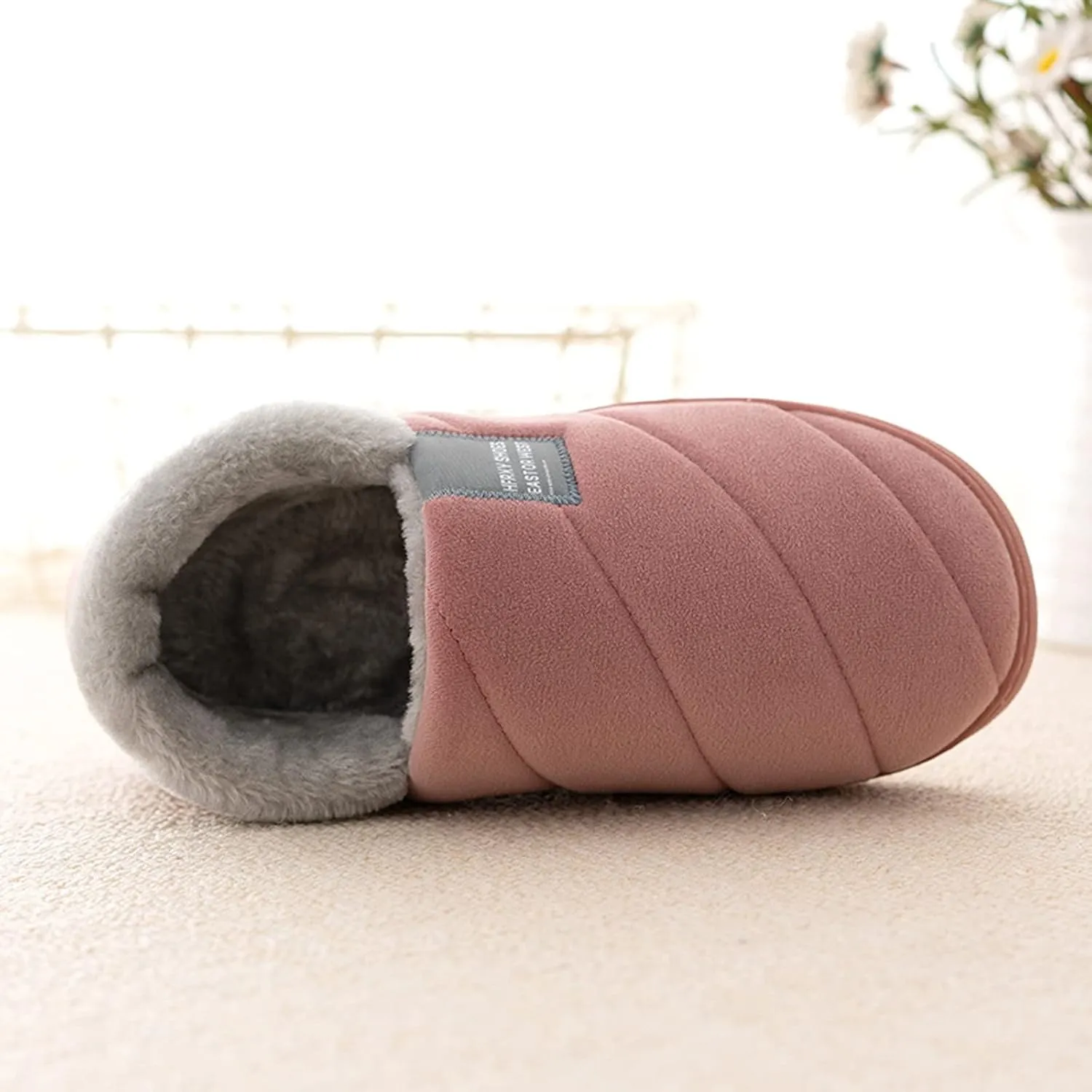 Couples Women Slip On Furry Flat Home Winter Round Toe Keep Warm Solid Color Ballerina Slippers Womens for House