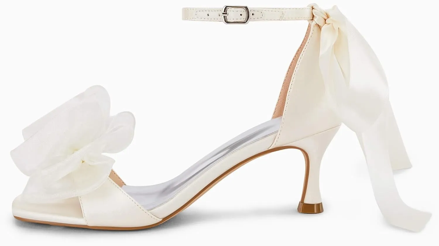 Coutgo Womens Bow Kitten Heels Sandals Square Open Toe Ankle Strap Satin Ribbon Wedding Dress Shoes