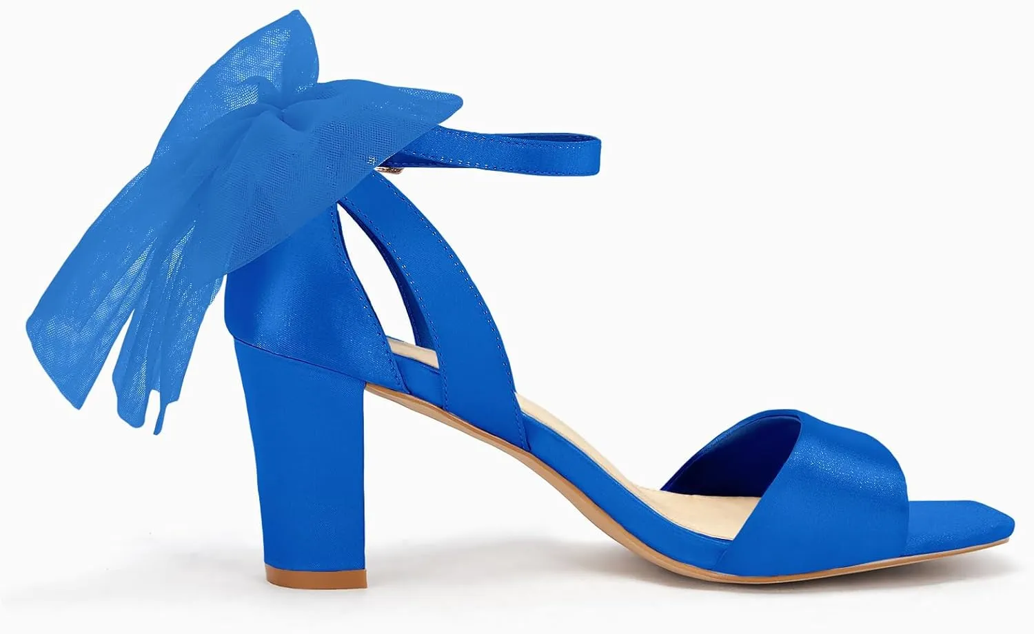 Coutgo Women's Bow Tie Heeled Sandals Chunky Heels One Strap Satin Ankle Buckle Dress Wedding Shoes