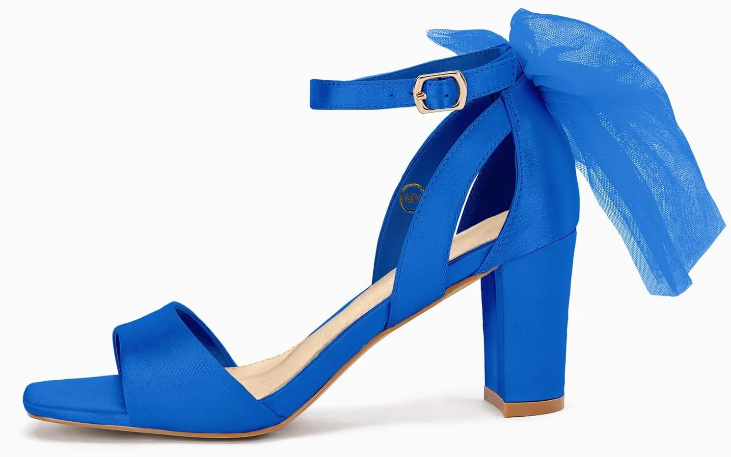 Coutgo Women's Bow Tie Heeled Sandals Chunky Heels One Strap Satin Ankle Buckle Dress Wedding Shoes