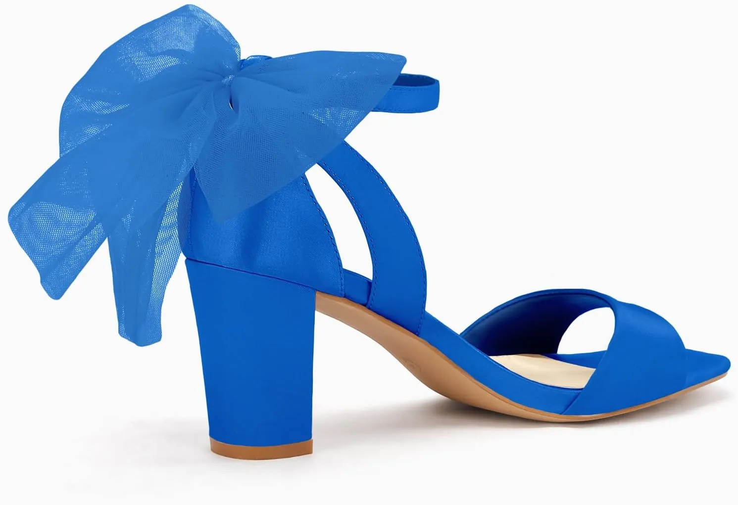Coutgo Women's Bow Tie Heeled Sandals Chunky Heels One Strap Satin Ankle Buckle Dress Wedding Shoes