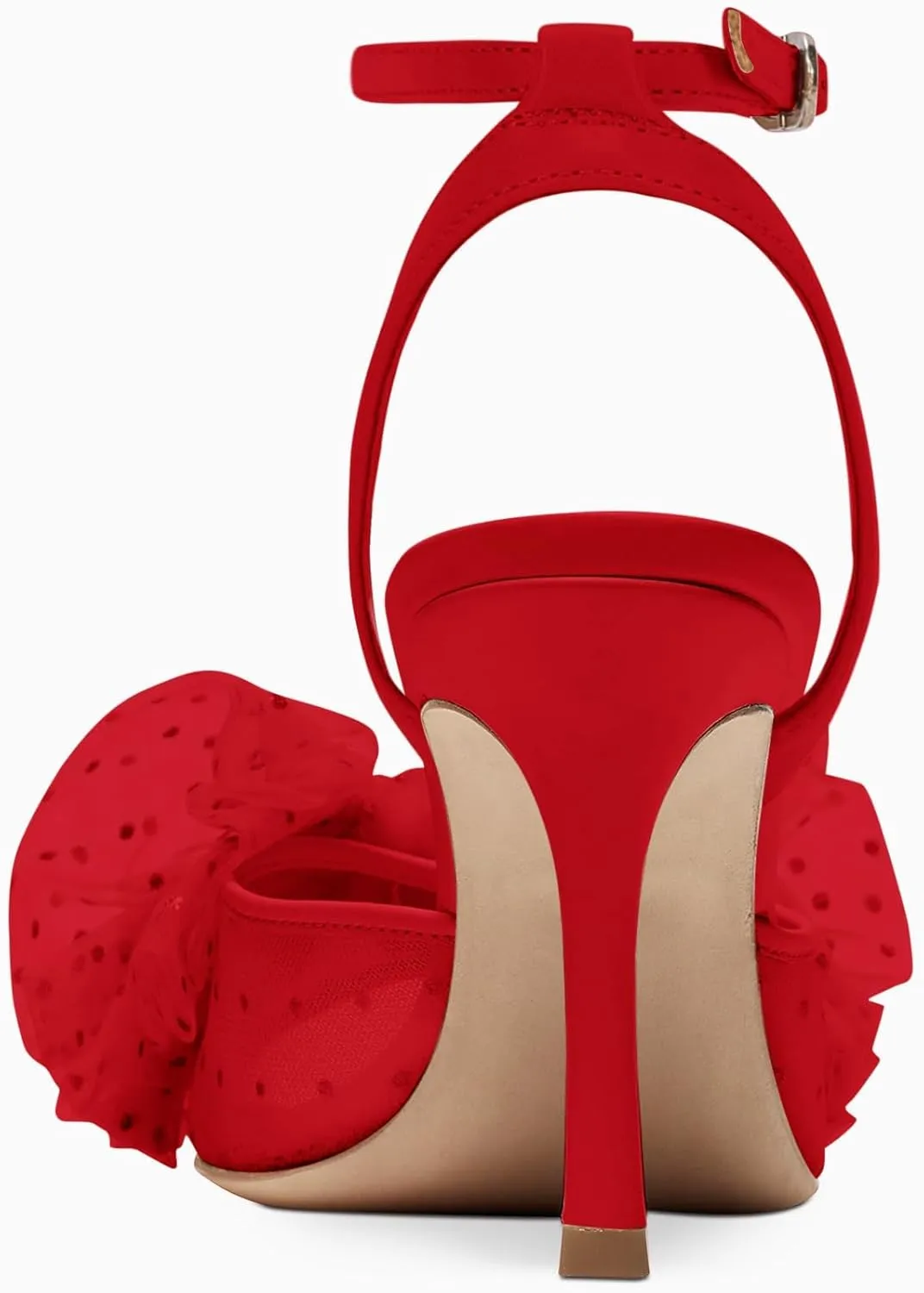Coutgo Womens Bow Tie Heels Sandals Slingback Peep Toe Wedding Heels Mesh High Stiletto Heel Summer Cute Wedding Bridal Shoes