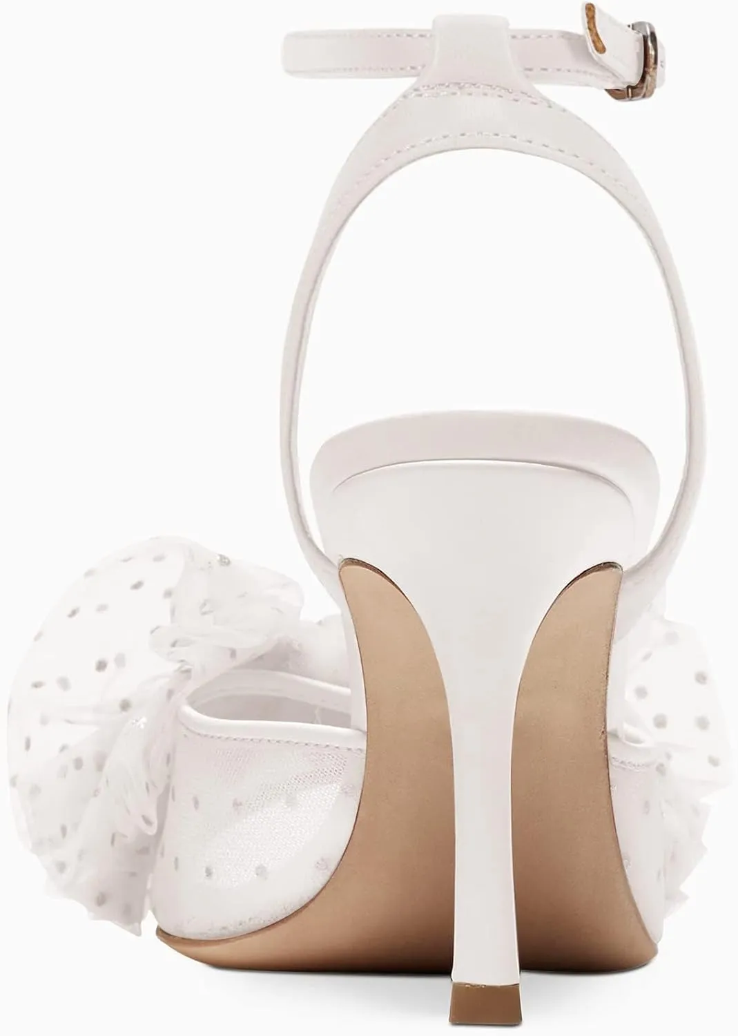 Coutgo Womens Bow Tie Heels Sandals Slingback Peep Toe Wedding Heels Mesh High Stiletto Heel Summer Cute Wedding Bridal Shoes