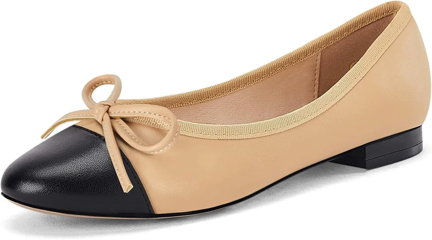 Coutgo Womens Cap Toe Ballet Flats Bow Pointed Toe Slip On Office Work Comfort Dress Party Flat Shoes