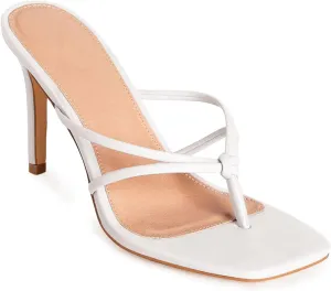 Coutgo Womens Heeded Sandals Strappy Square Toe Flip Flops Fashion Thong Slip On Stiletto Sandals