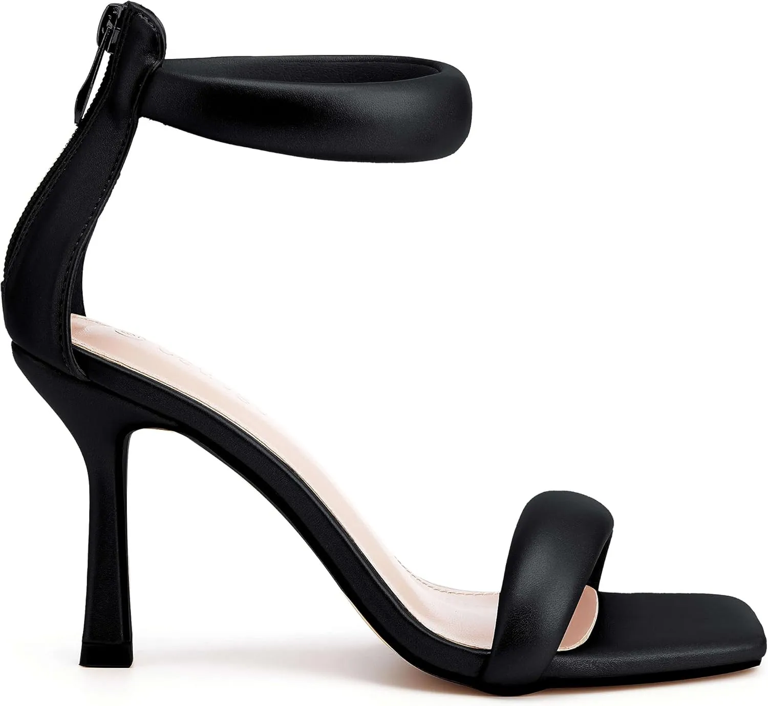 Coutgo Women's One Strap Heeled Sandals Square Open Toe Stiletto Heels Ankle Buckle Strap Summer Pump Shoes