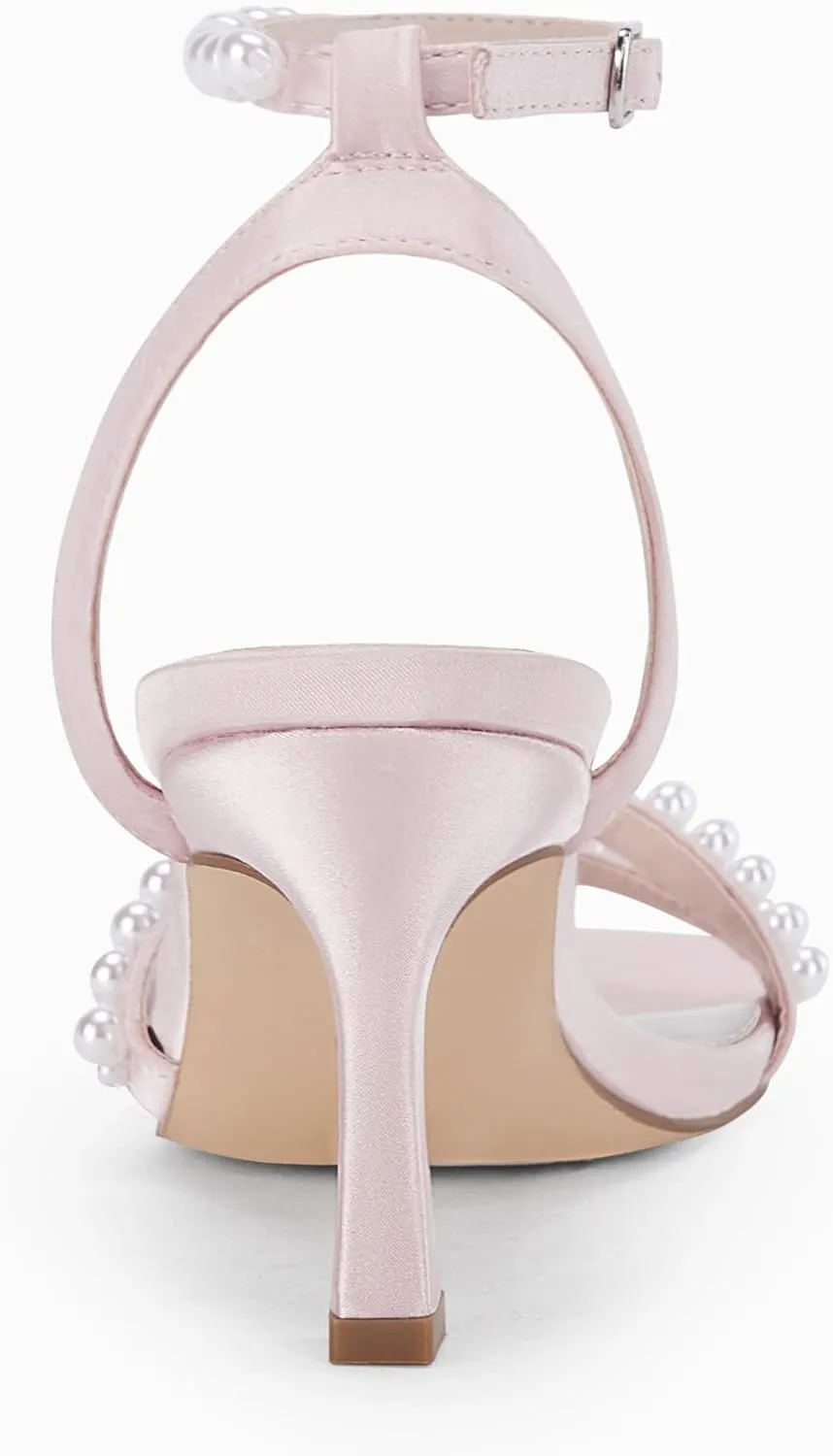 Coutgo Womens Pearl Kitten Heels Sandals Square Open Toe Dress Sandals Ankle Strap Satin Wedding Party Summer Sandals