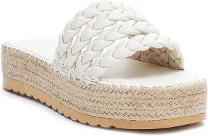 Coutgo Womens Platform Slides Sandals Espadrilles Braided Slip on Open Toe Backless Summer Dress Shoes