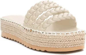 Coutgo Womens Platform Slides Sandals Espadrilles Braided Slip on Open Toe Backless Summer Dress Shoes