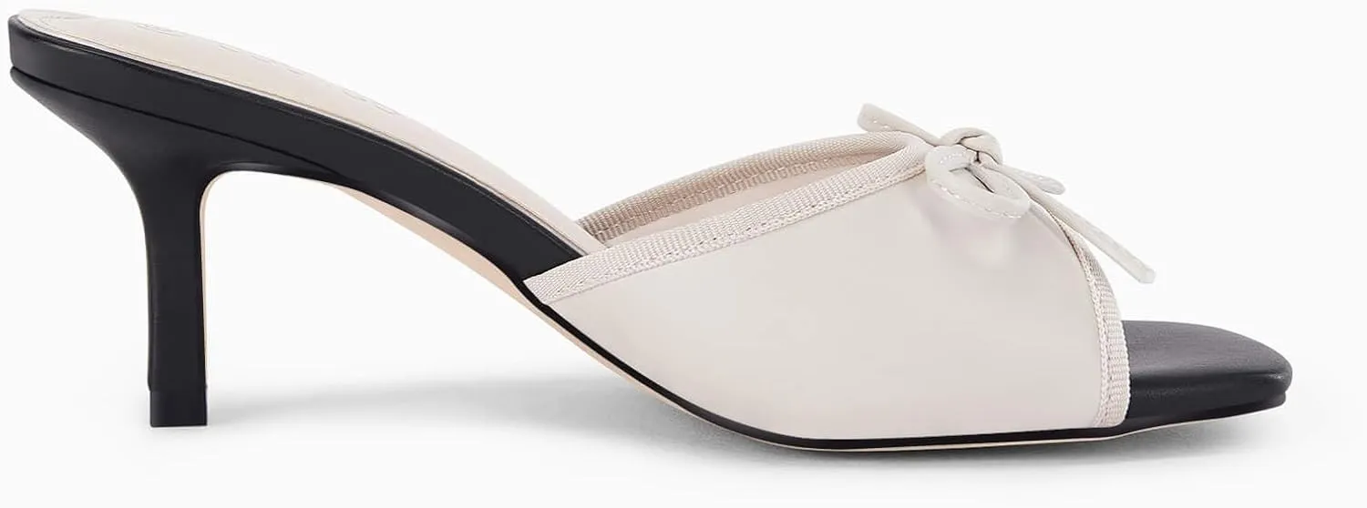 Coutgo Womens Square Open Toe Heels Mules Bow Stiletto Heel Backless Slip On Slide Sandals