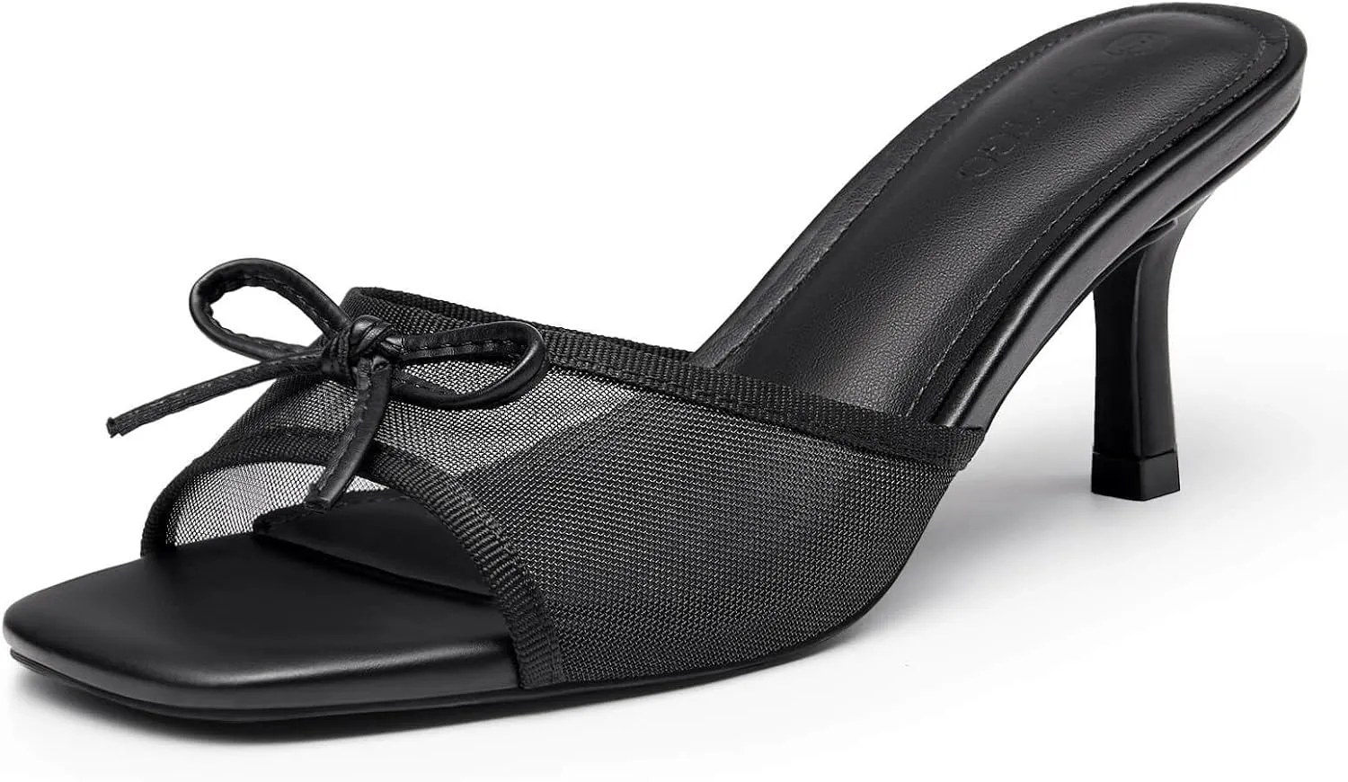 Coutgo Womens Square Open Toe Heels Mules Bow Stiletto Heel Backless Slip On Slide Sandals