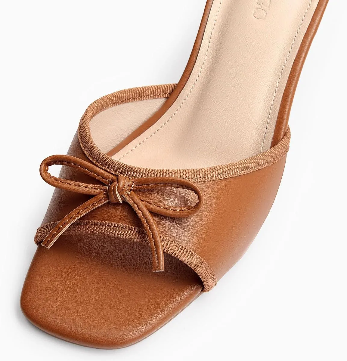 Coutgo Womens Square Open Toe Heels Mules Bow Stiletto Heel Backless Slip On Slide Sandals