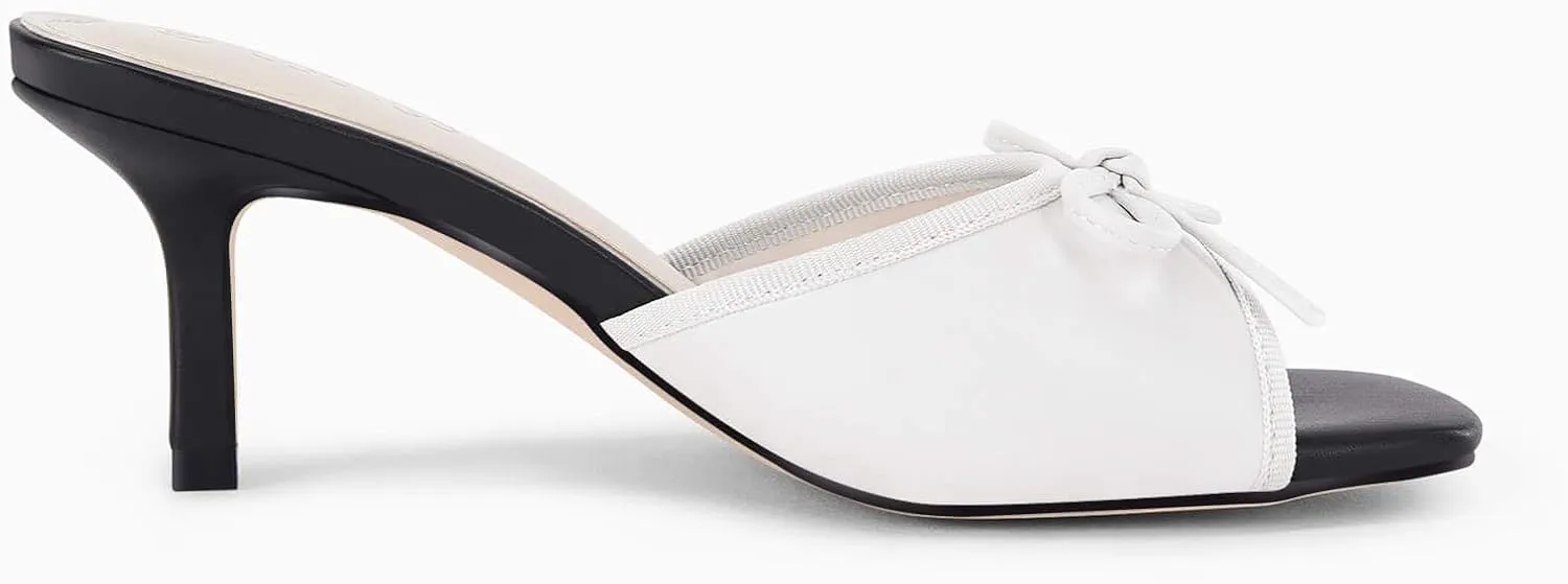 Coutgo Womens Square Open Toe Heels Mules Bow Stiletto Heel Backless Slip On Slide Sandals