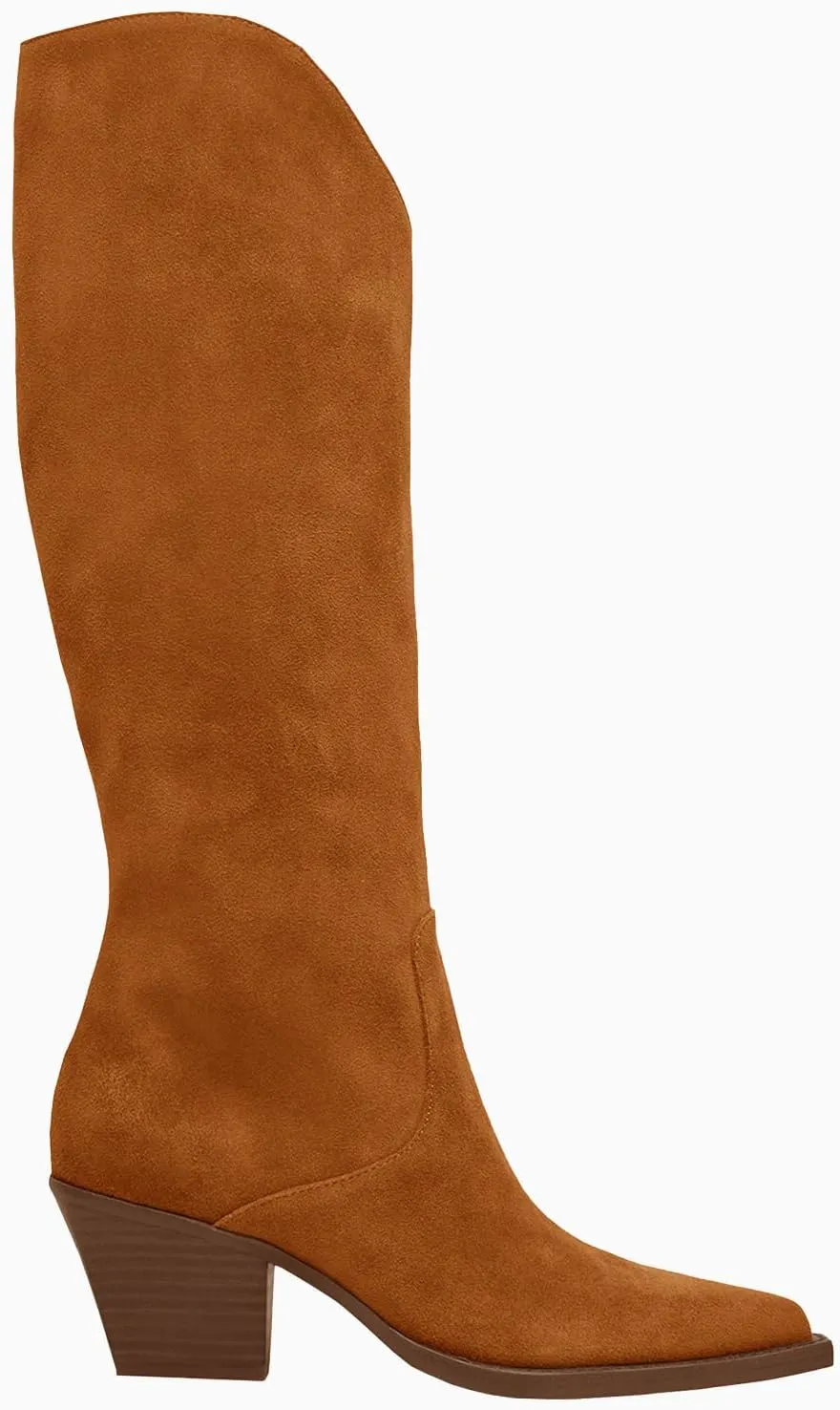 Coutgo Womens Wide Calf Cowboy Boots Suede Knee High Chunky Heel Pointed Toe Western Cowgirl Boots
