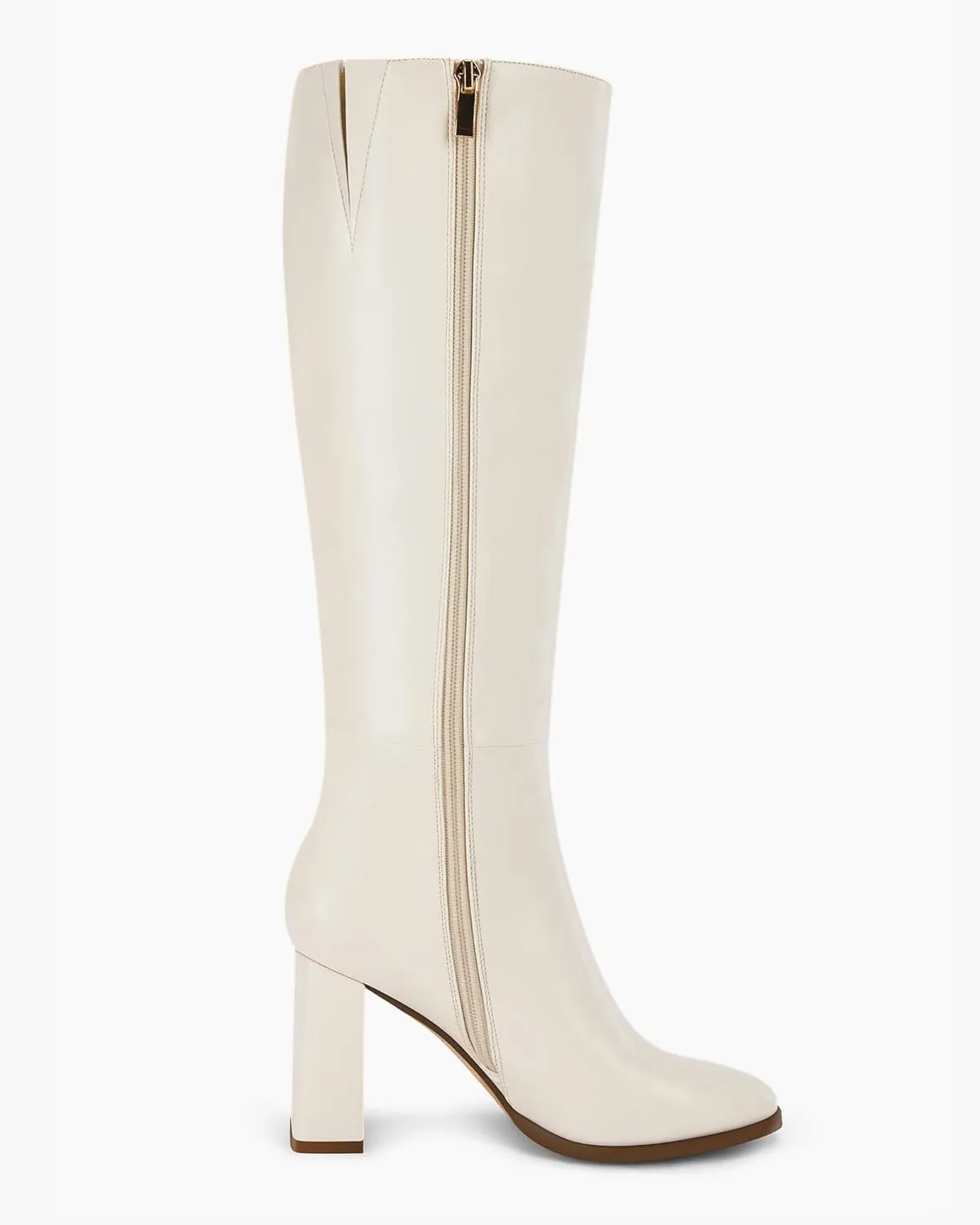Coutgo Womens Wide Calf Knee High Boots Chunky High Heel Square Toe Fashion Leather Shoes with Side Zipper