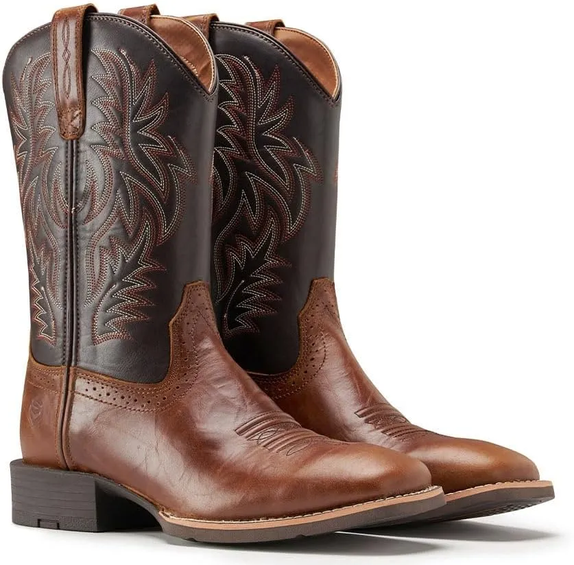 Cowboy Boots For Men - Mens Sport Wide Square Toe Western Boot,Oil/Slip Resistant,Durable Fashionable Classic Pull on 10 Inch Wellington Boots - Soft Toe Work Boots