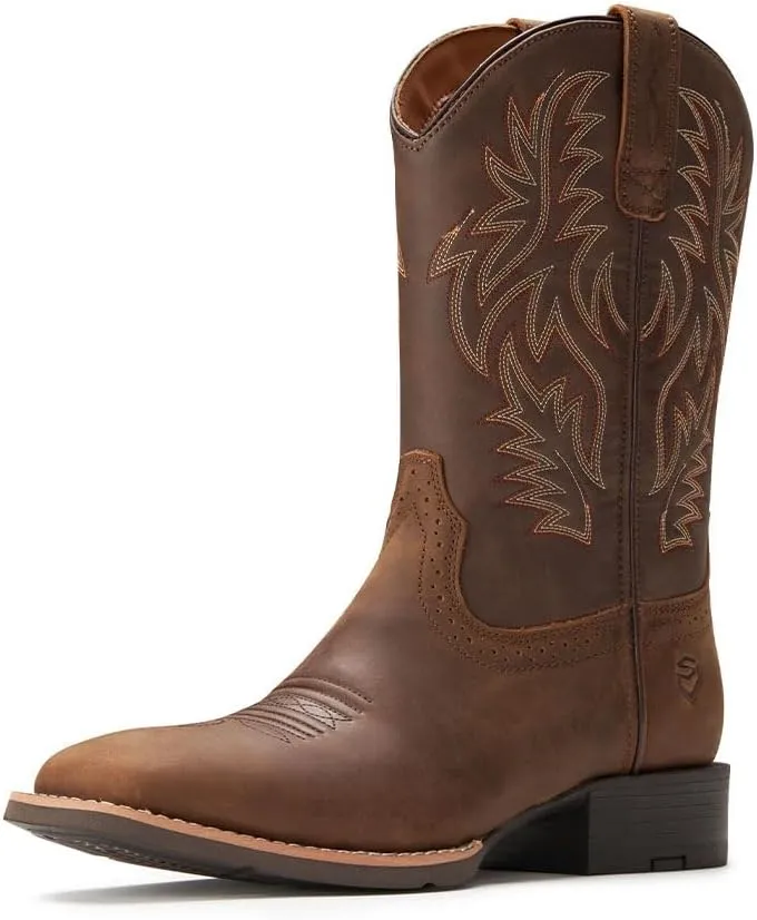 Cowboy Boots For Men - Mens Sport Wide Square Toe Western Boot,Oil/Slip Resistant,Durable Fashionable Classic Pull on 10 Inch Wellington Boots - Soft Toe Work Boots