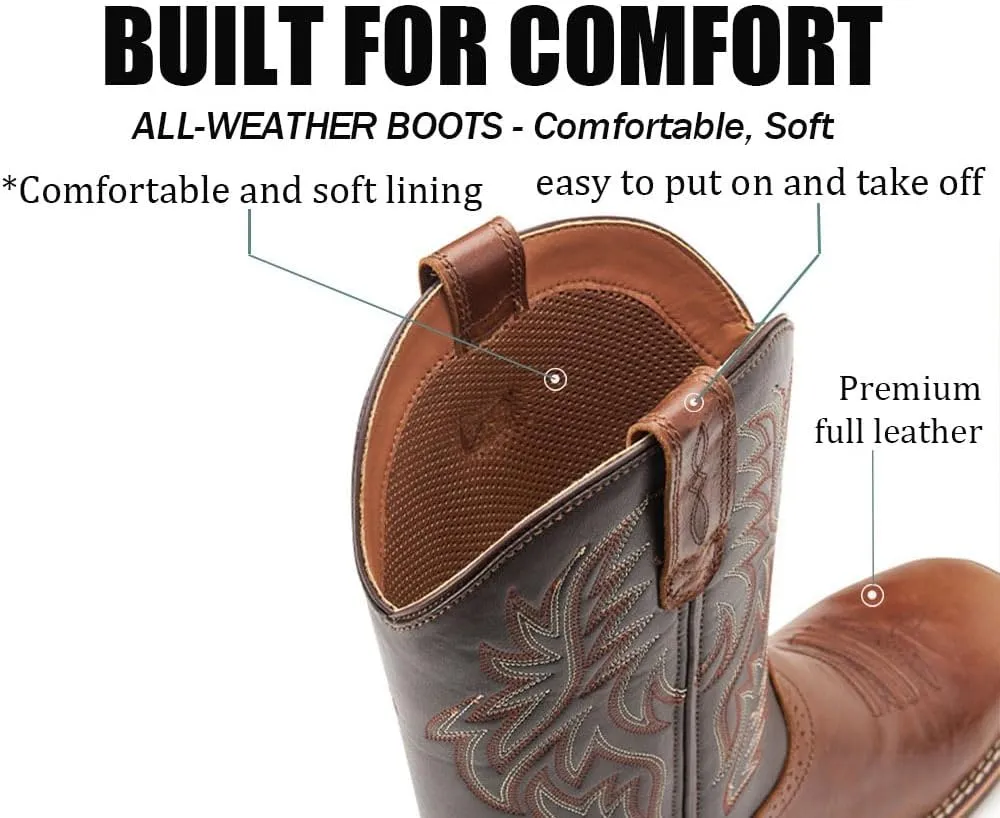Cowboy Boots For Men - Mens Sport Wide Square Toe Western Boot,Oil/Slip Resistant,Durable Fashionable Classic Pull on 10 Inch Wellington Boots - Soft Toe Work Boots