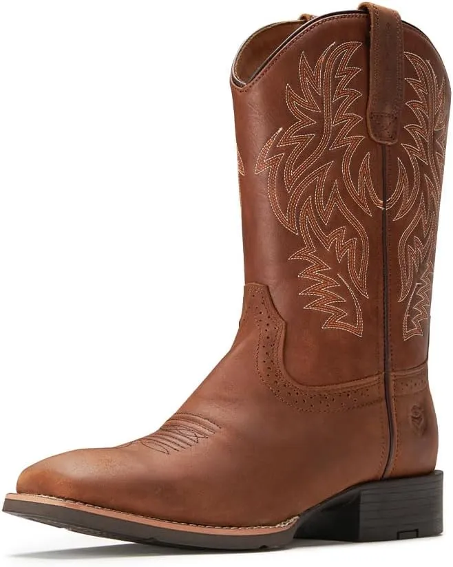 Cowboy Boots For Men - Mens Sport Wide Square Toe Western Boot,Oil/Slip Resistant,Durable Fashionable Classic Pull on 10 Inch Wellington Boots - Soft Toe