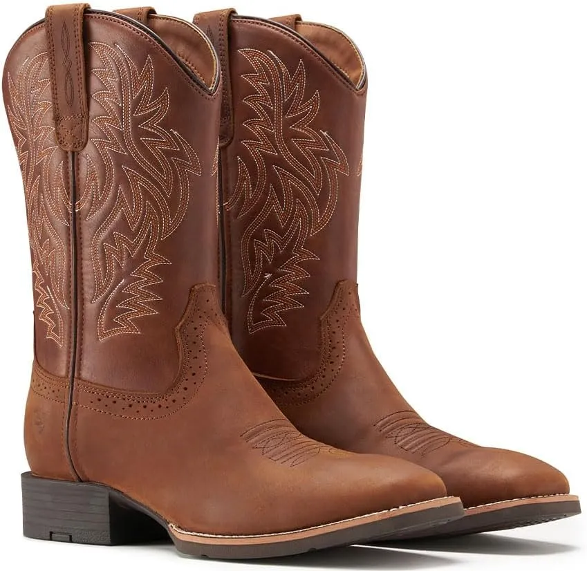Cowboy Boots For Men - Mens Sport Wide Square Toe Western Boot,Oil/Slip Resistant,Durable Fashionable Classic Pull on 10 Inch Wellington Boots - Soft Toe