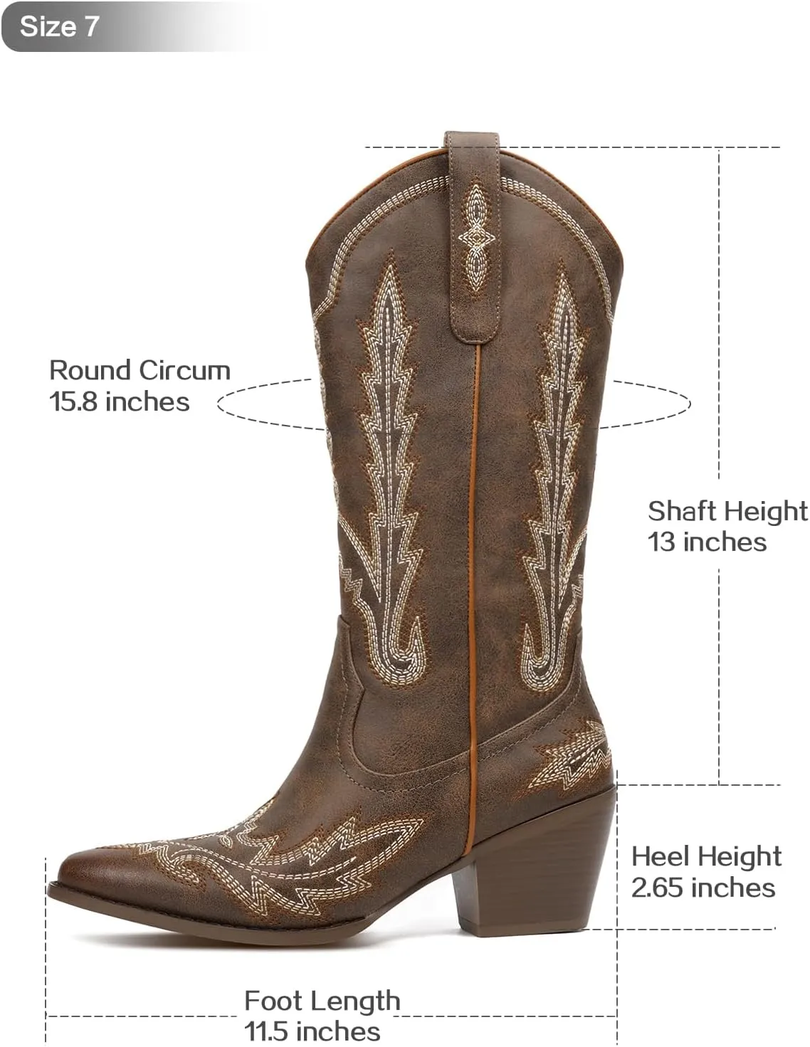 Cowboy Boots for Women Cowgirl Boots Mid Calf Western Country Pointed Toe Embroidery Chunky Heel Pull On Red