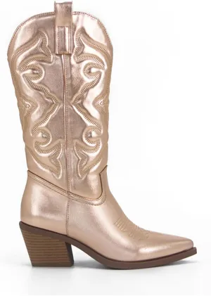 Cowboy Boots For Women Wide Calf Mid Calf Block Heel Almond Pointed Toe Fashion Classic Knee High Cowgirl Boots Slip-On