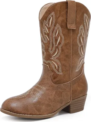 Cowgirl Boots for Little Girls Mid Calf Pointed Toe Kid Cowboy Boots Side Zipper Classic Embroidered Western Boots Horse Riding Shoes Party for Toddler Little Big Kids