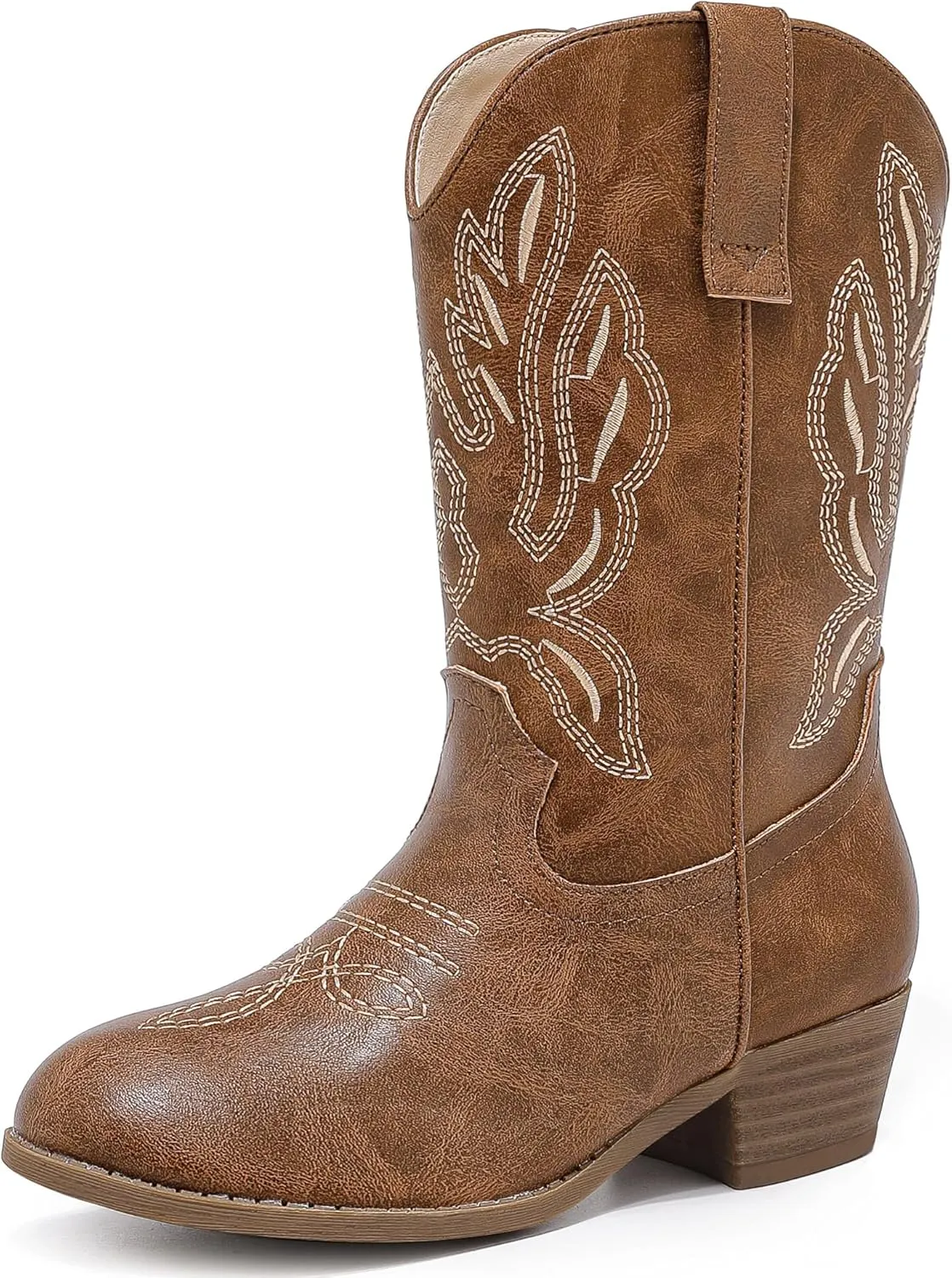 Cowgirl Boots for Little Girls Mid Calf Pointed Toe Kid Cowboy Boots Side Zipper Classic Embroidered Western Boots Horse Riding Shoes Party for Toddler Little Big Kids