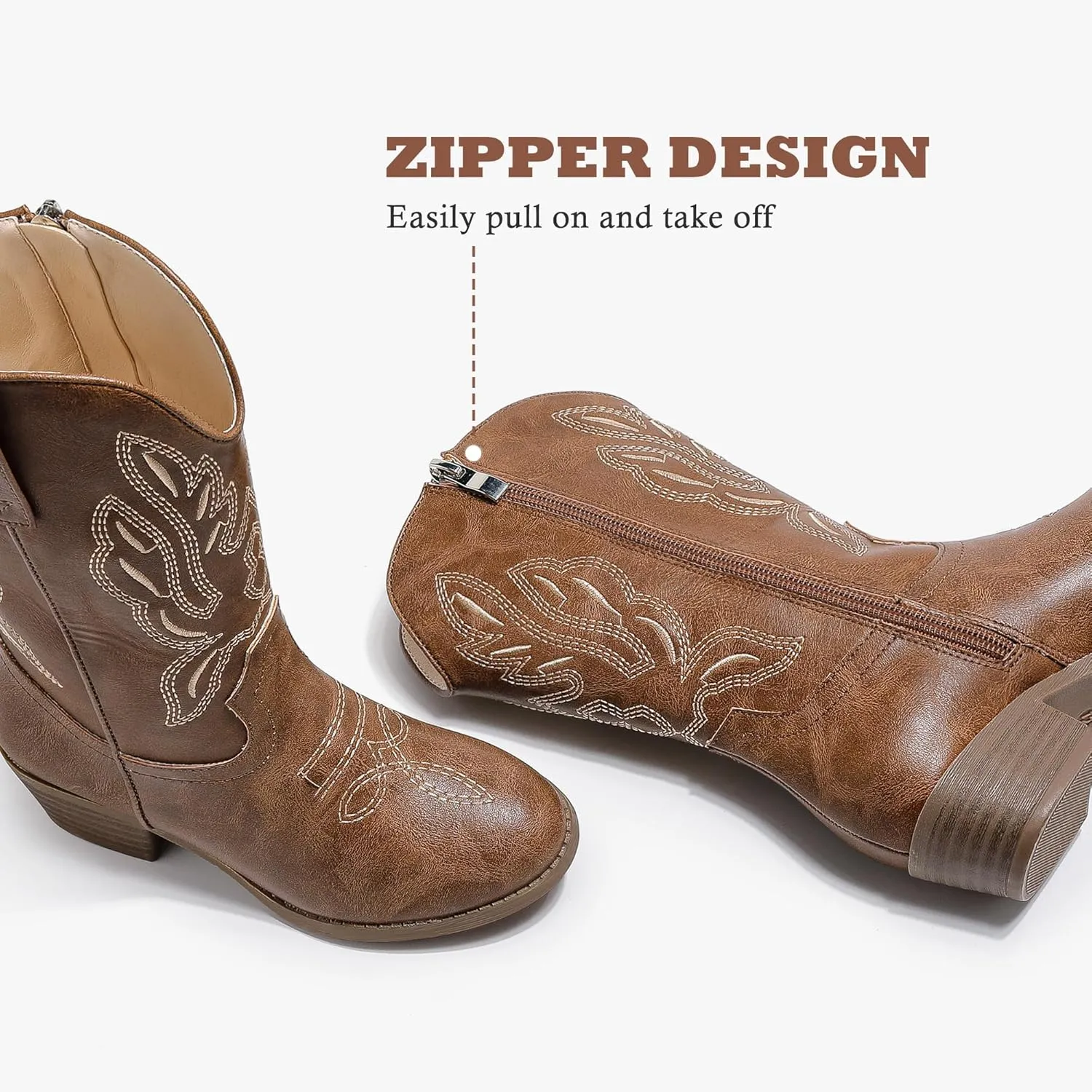 Cowgirl Boots for Little Girls Mid Calf Pointed Toe Kid Cowboy Boots Side Zipper Classic Embroidered Western Boots Horse Riding Shoes Party for Toddler Little Big Kids
